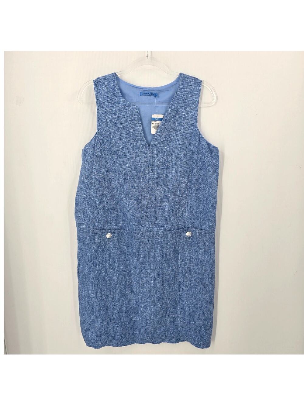 J McLaughlin Rue Linen Shift Dress Blue/ Aqua Sleeveless Midi Lined Size M NWT